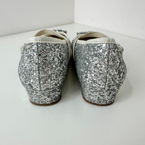 NEW J.Crew Crewcuts Girls Glitter Heel Mary Jane Shoes Silver Party Formal K4 - Picture 8 of 10